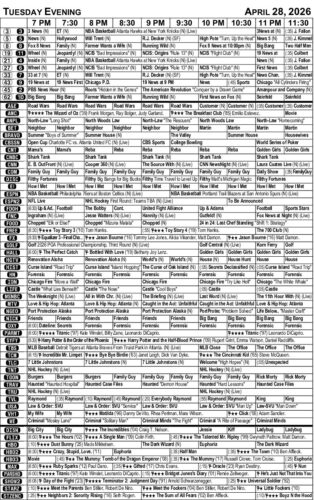TUESDAY EVENING TV LISTINGS